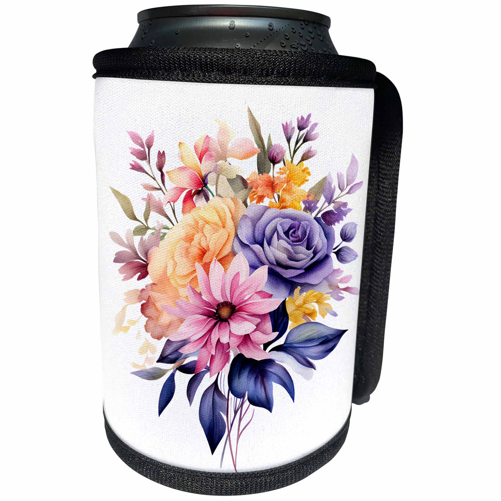 3dRose Pretty Summer Flowers Illustration - Can Cooler Bottle Wrap (cc-383612)
