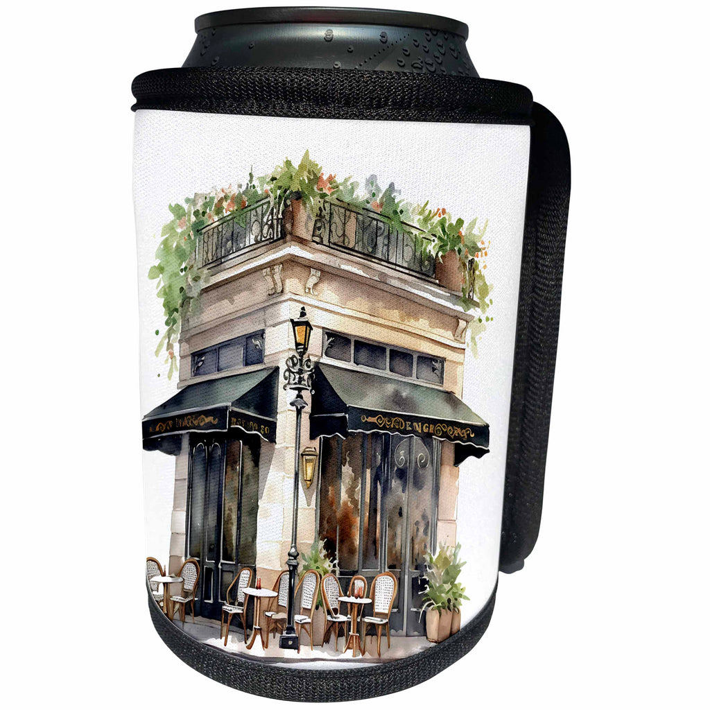 3dRose Paris Café Illustration - Can Cooler Bottle Wrap (cc-383618)