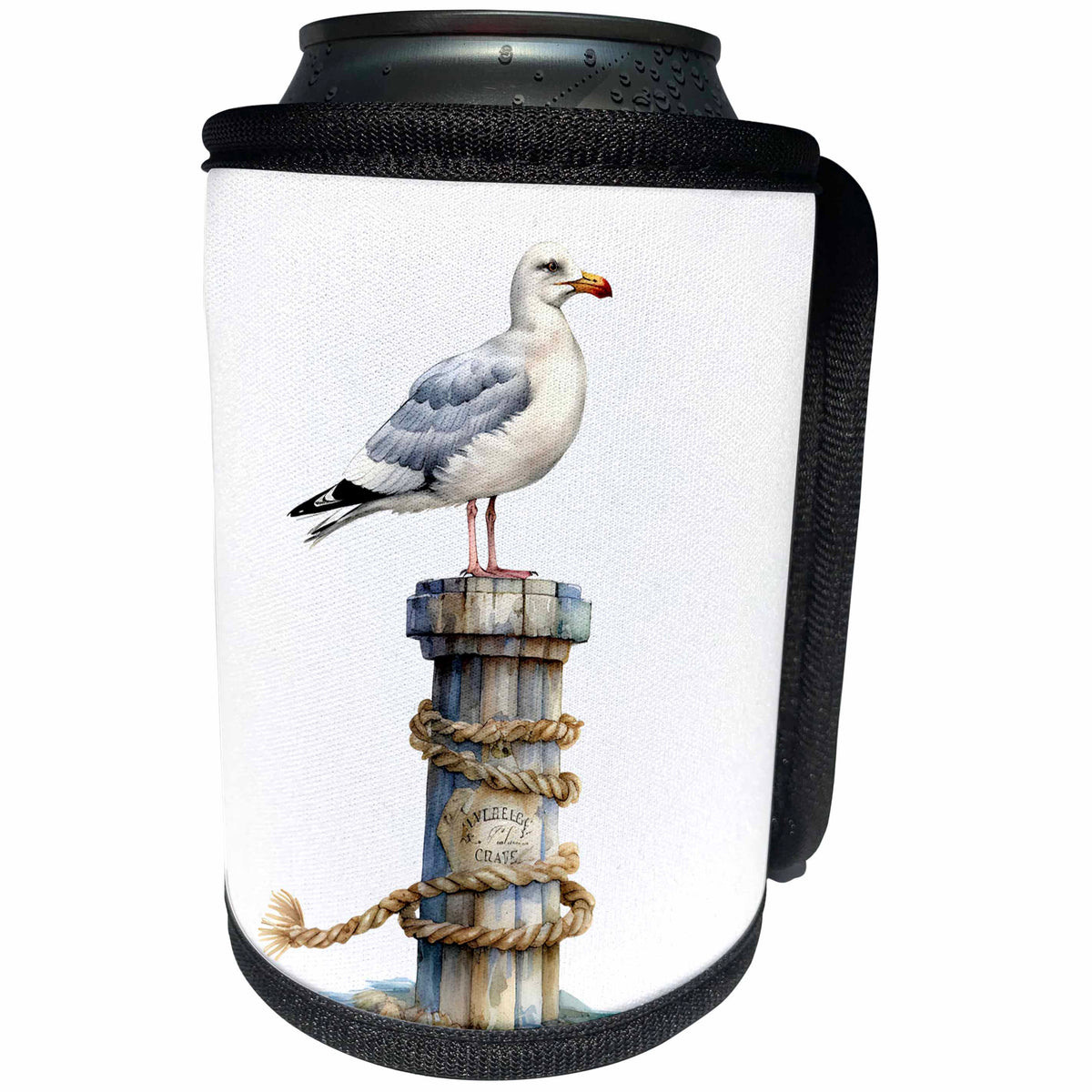 3dRose Seagull On A Nautical Post Illustration - Can Cooler Bottle Wrap (cc-383620)