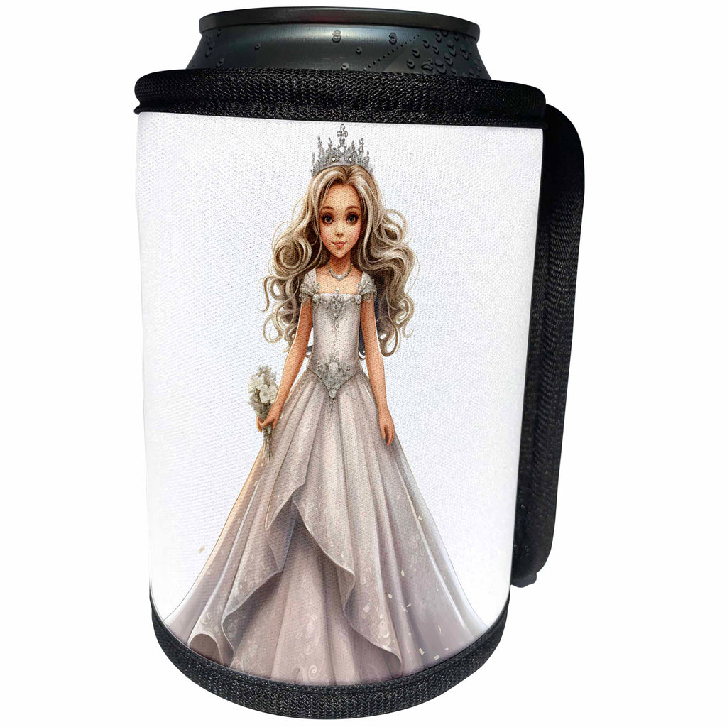 3dRose Pretty Blonde Princess Illustration - Can Cooler Bottle Wrap (cc-383647)