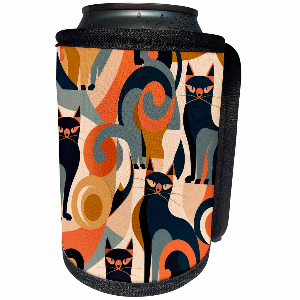 3dRose Playful whiskers set in a retro chic backdrop - Can Cooler Bottle Wrap (cc-383898)
