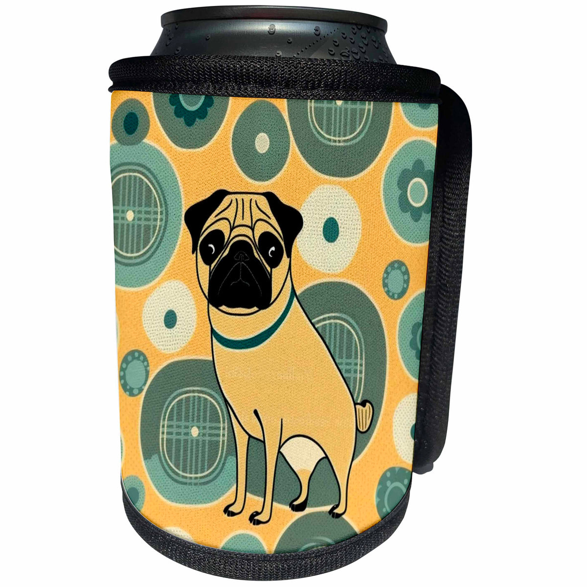 3dRose Stylized Pugs pop in a mid-century modern backdrop - Can Cooler Bottle Wrap (cc-383933)