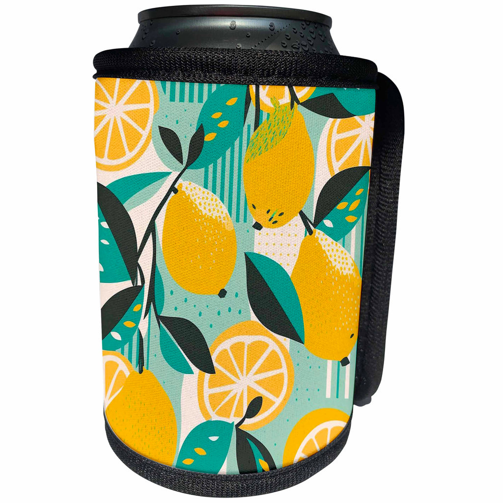 3dRose Stylized lemons pop in a mid-century modern backdrop - Can Cooler Bottle Wrap (cc-383936)