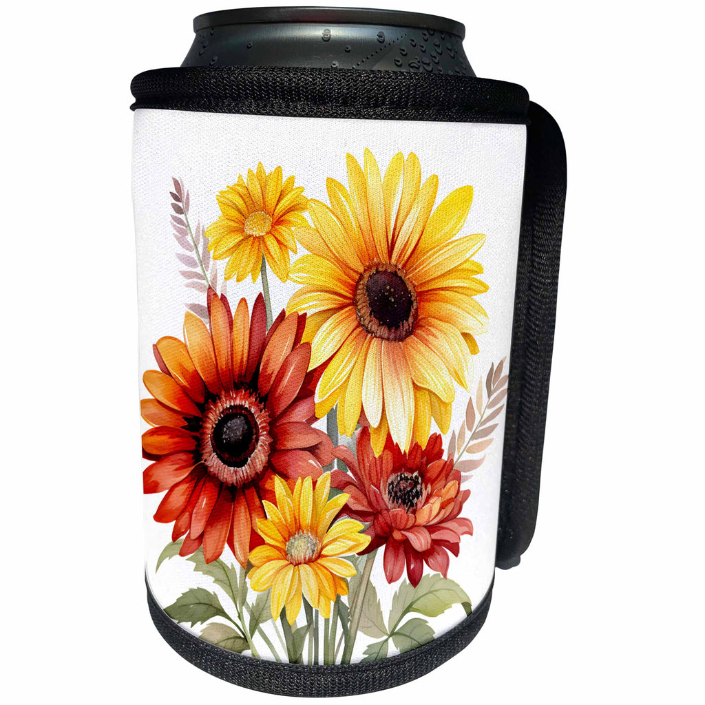 3dRose Daisy and Gerbera Flowers Illustration - Can Cooler Bottle Wrap (cc-384145)