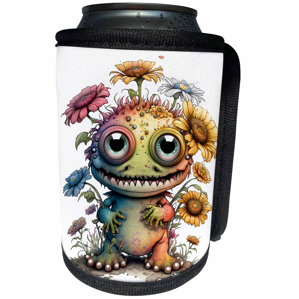 3dRose Silly Floral Monster Illustration - Can Cooler Bottle Wrap (cc-384148)
