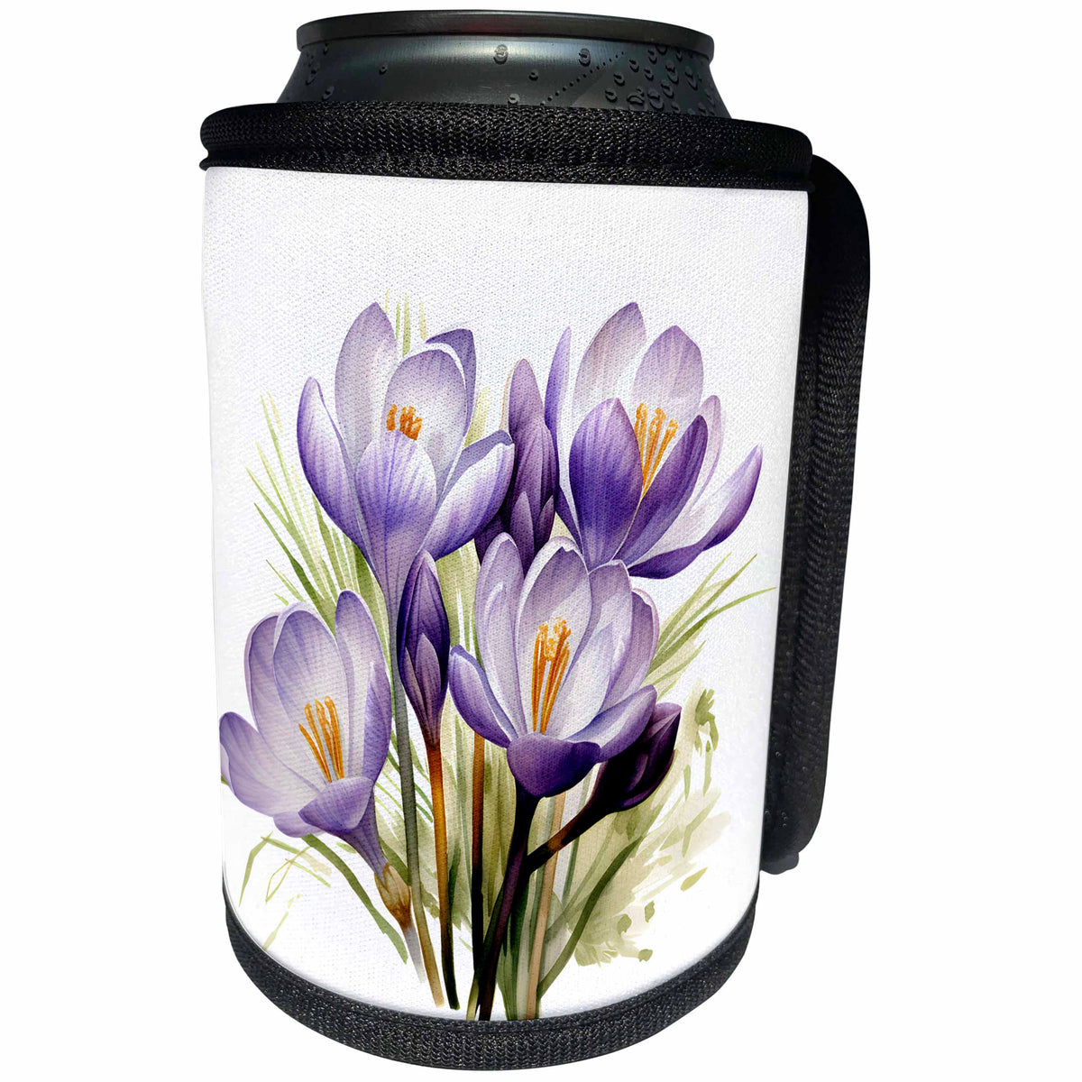 3dRose Pretty Purple Crocus Flower Illustration - Can Cooler Bottle Wrap (cc-384158)