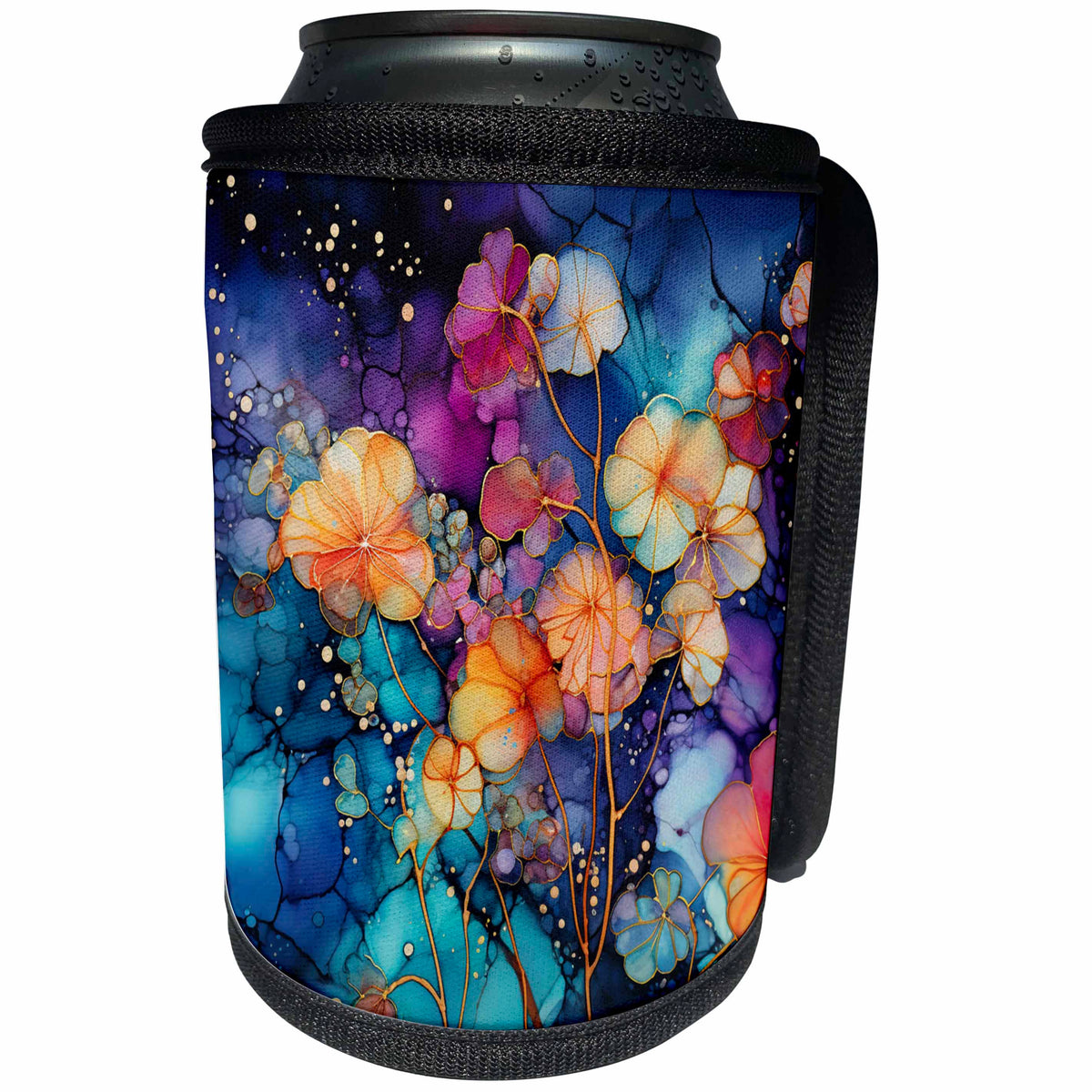 3dRose Modern Ink Wash Flower Background - Can Cooler Bottle Wrap (cc-384187)