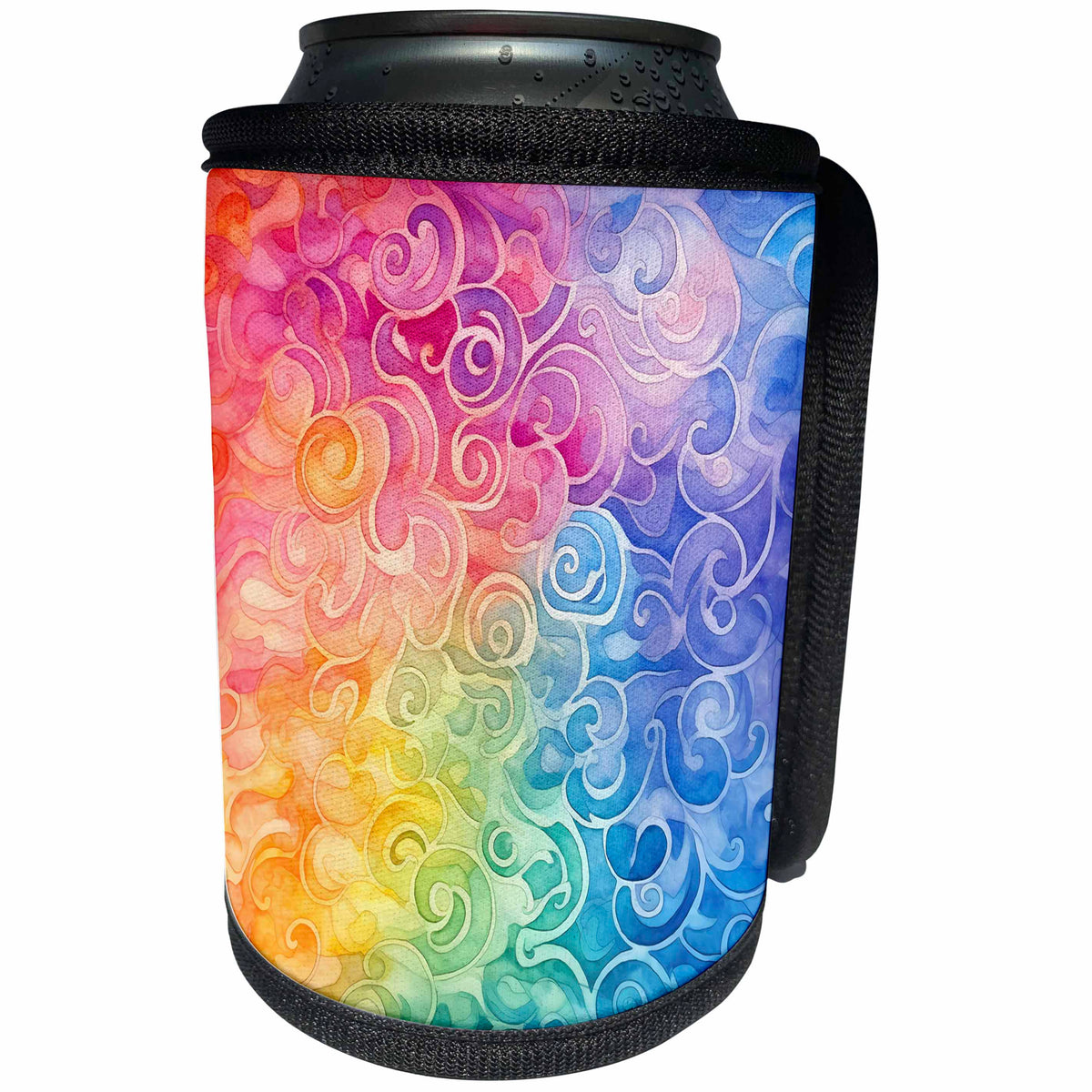 3dRose Pretty Rainbow Curls Background - Can Cooler Bottle Wrap (cc-384190)