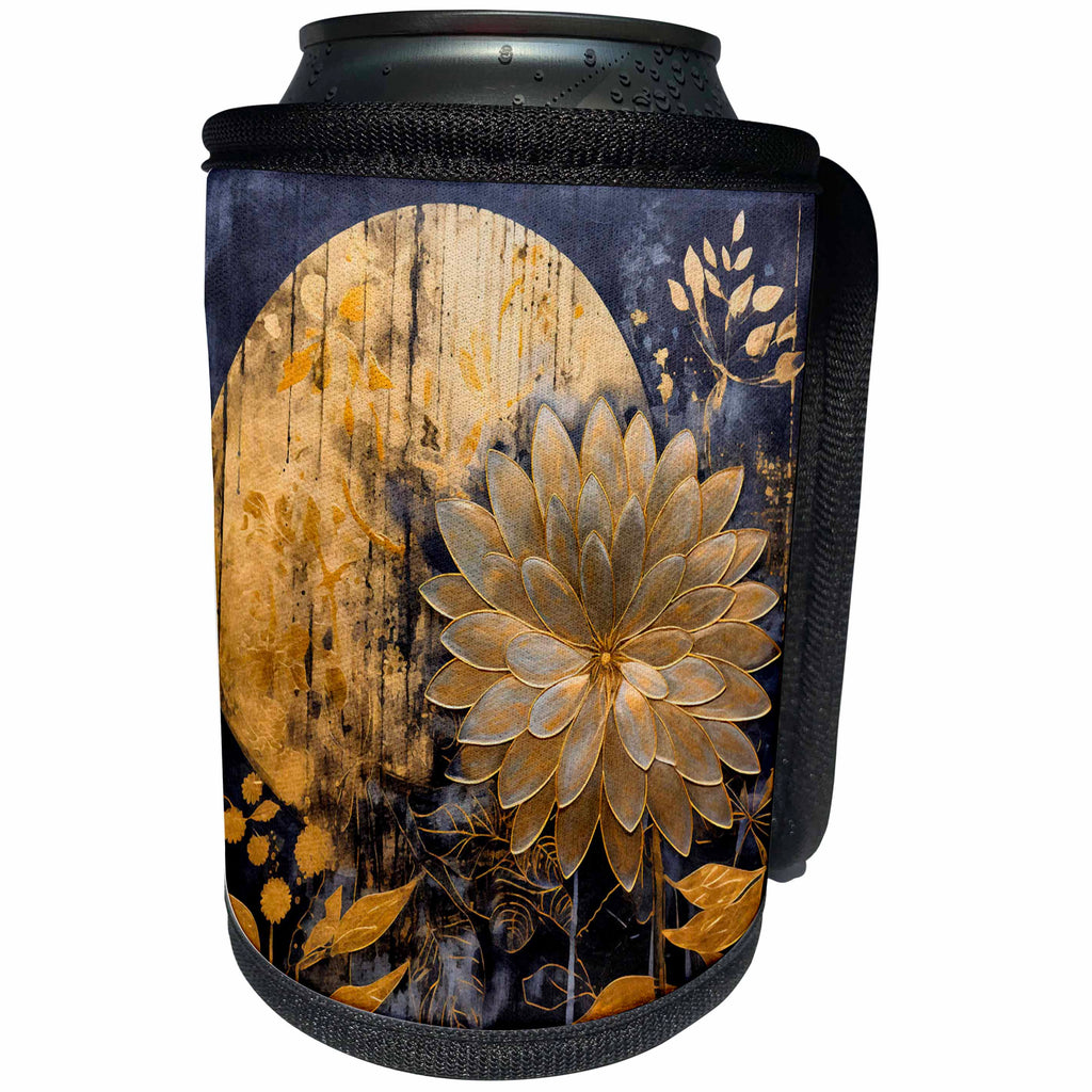 3dRose Golden Botanical Print Background - Can Cooler Bottle Wrap (cc-384201)