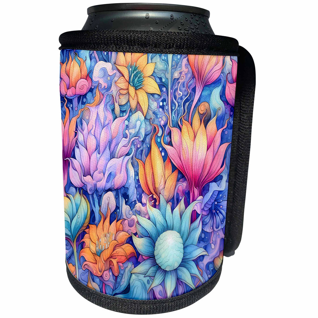 3dRose Pastel Fantasy Floral Background - Can Cooler Bottle Wrap (cc-384240)