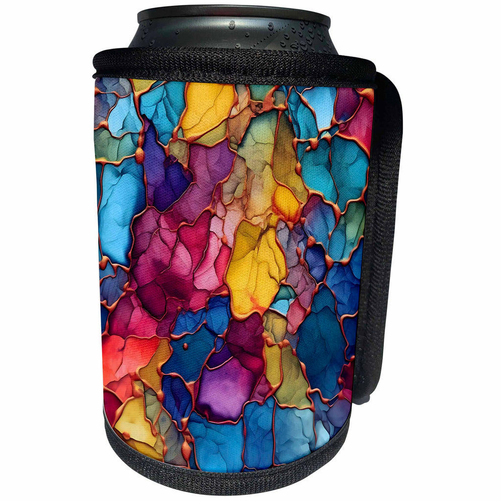 3dRose Rainbow Ink Wash and Image Gold Background - Can Cooler Bottle Wrap (cc-384257)