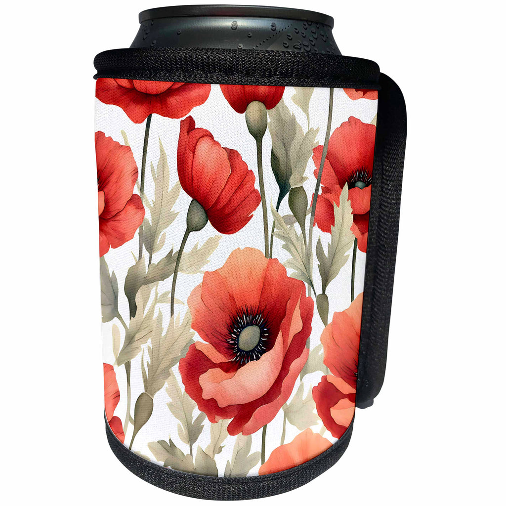 3dRose Pretty Red Poppy Flower Background - Can Cooler Bottle Wrap (cc-384273)