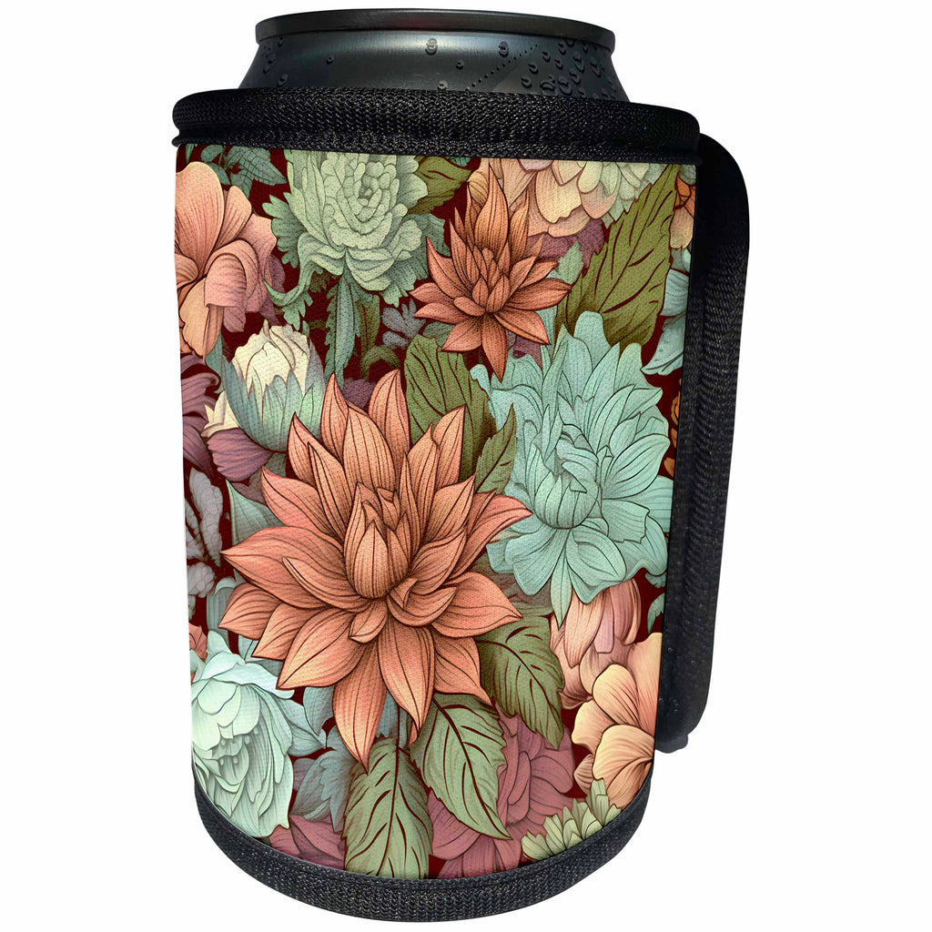 3dRose Pretty Vintage Floral Background - Can Cooler Bottle Wrap (cc-384276)