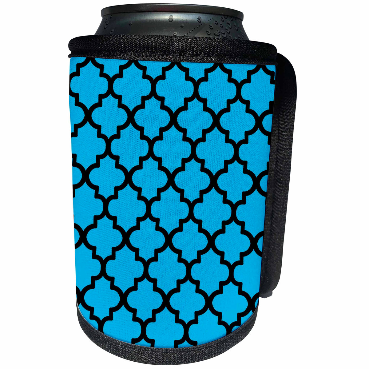 3dRose Quatrefoil Pattern In Black Outline On Blue - Can Cooler Bottle Wrap (cc-384282)