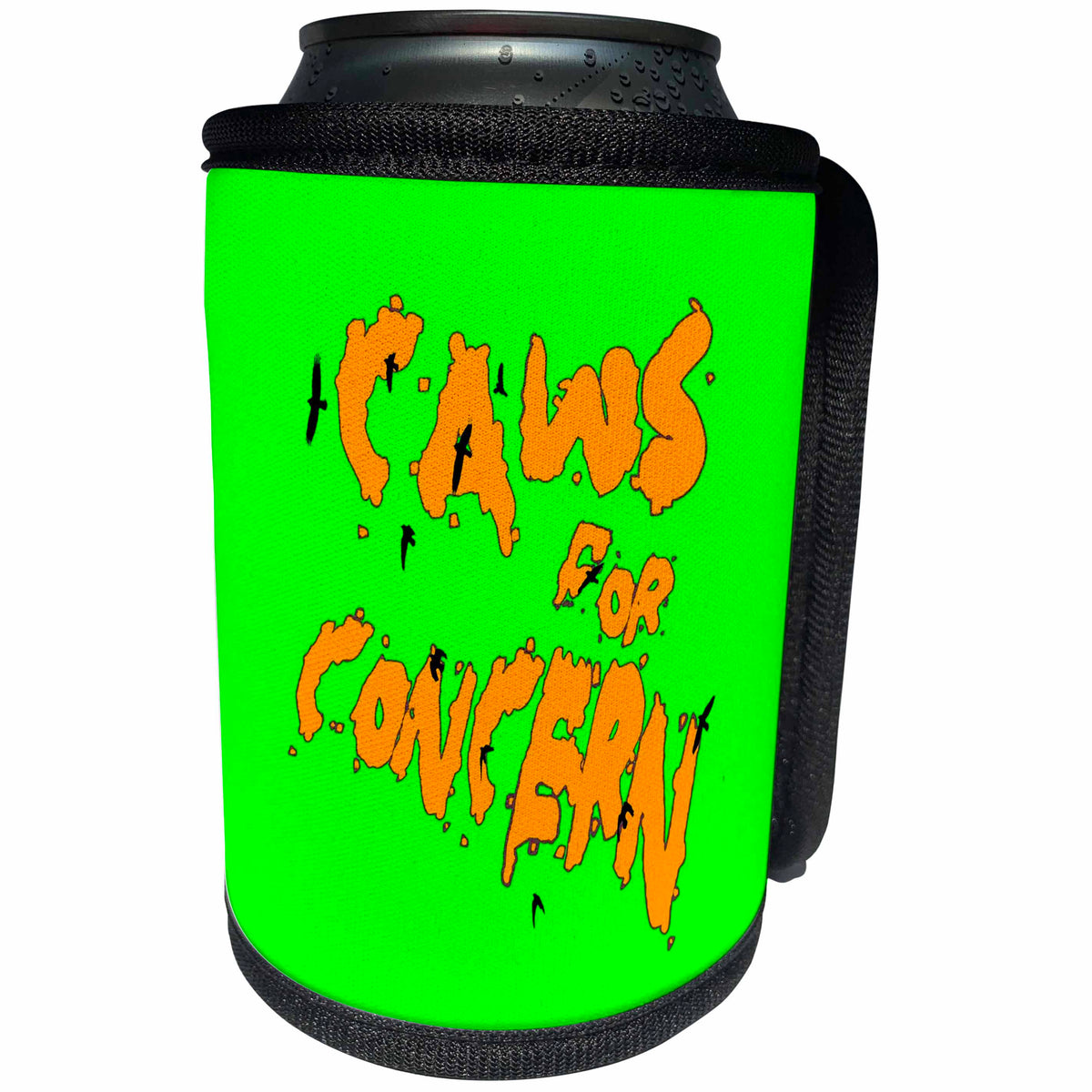 3dRose Halloween Ravens Caws For Concern Fun Pun Orange Text - Can Cooler Bottle Wrap (cc-384351)