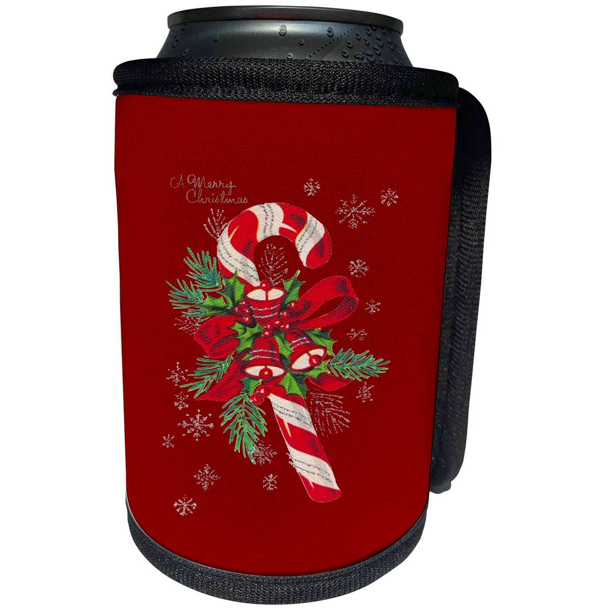 3dRose Vintage A Merry Christmas Candy Cane - Can Cooler Bottle Wrap (cc-384656)