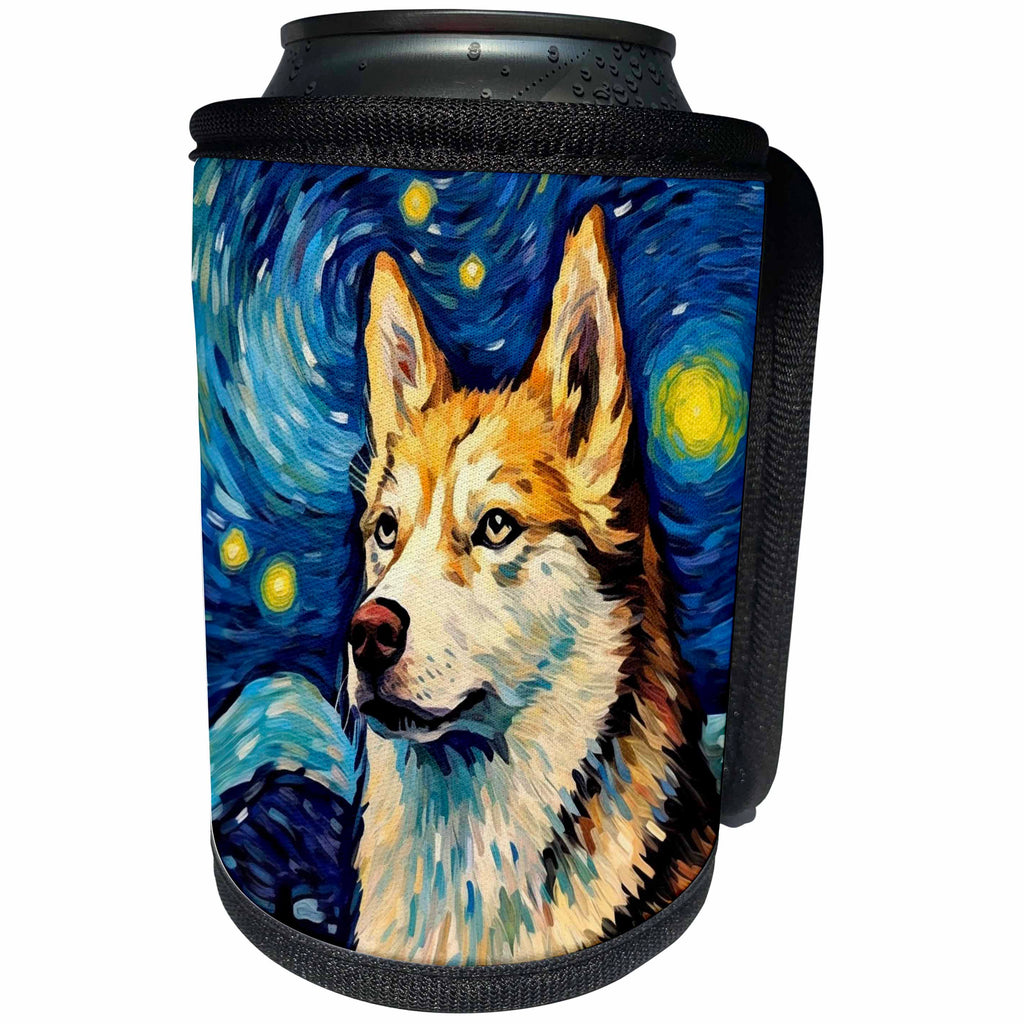 3dRose Siberian Husky portrait in Post-Impressionism style - Can Cooler Bottle Wrap (cc-385168)