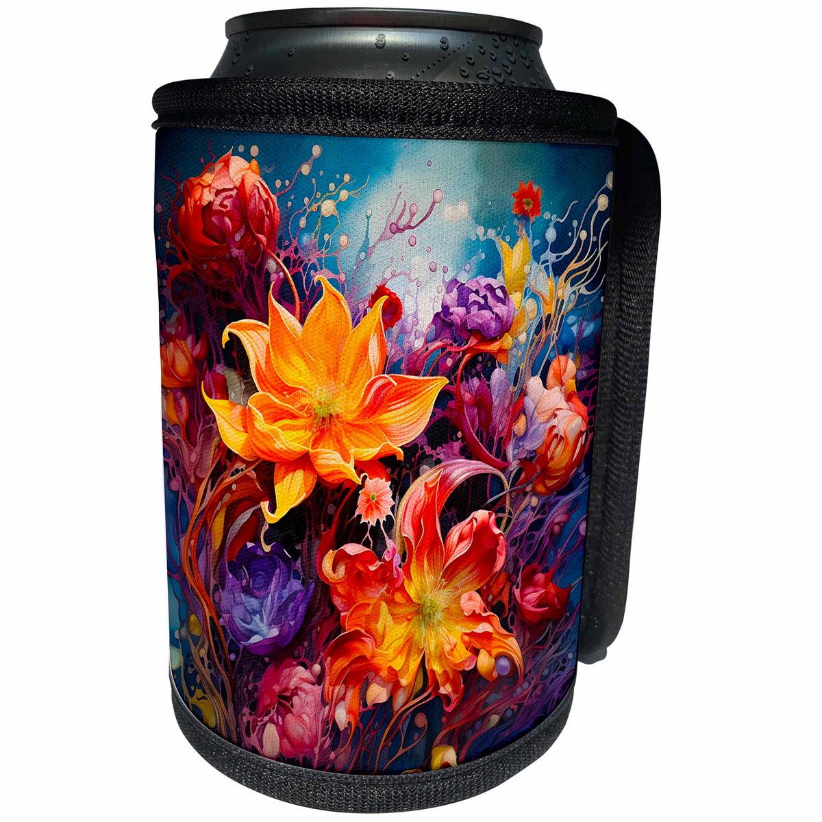 3dRose Vibrant abstract floral design - Can Cooler Bottle Wrap (cc-385170)