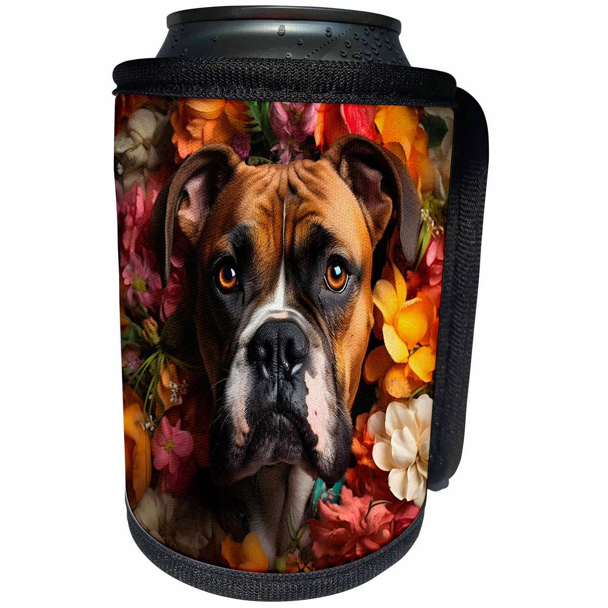 3dRose German Boxer dog with floral background - Can Cooler Bottle Wrap (cc-385193)