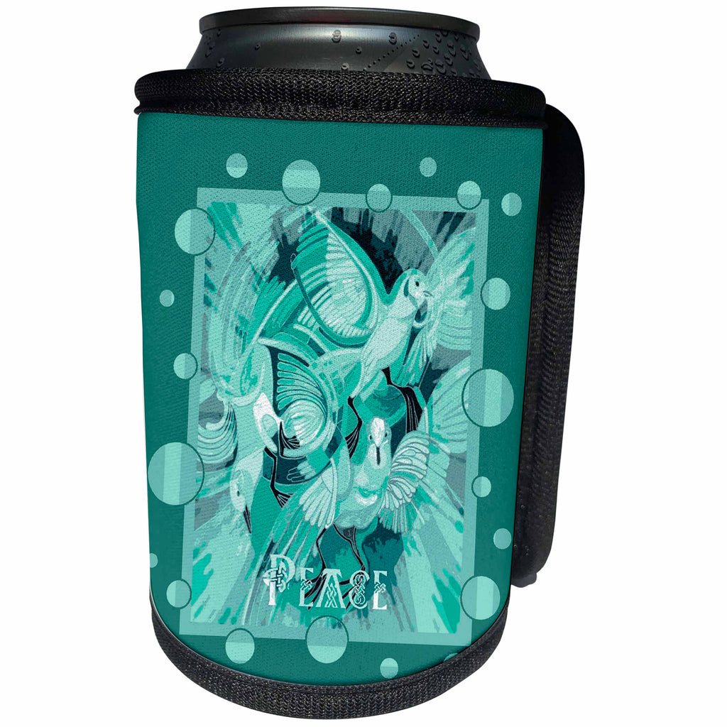 3dRose Dove With Celtic Peace Text In Teal Tones - Can Cooler Bottle Wrap (cc-385237)