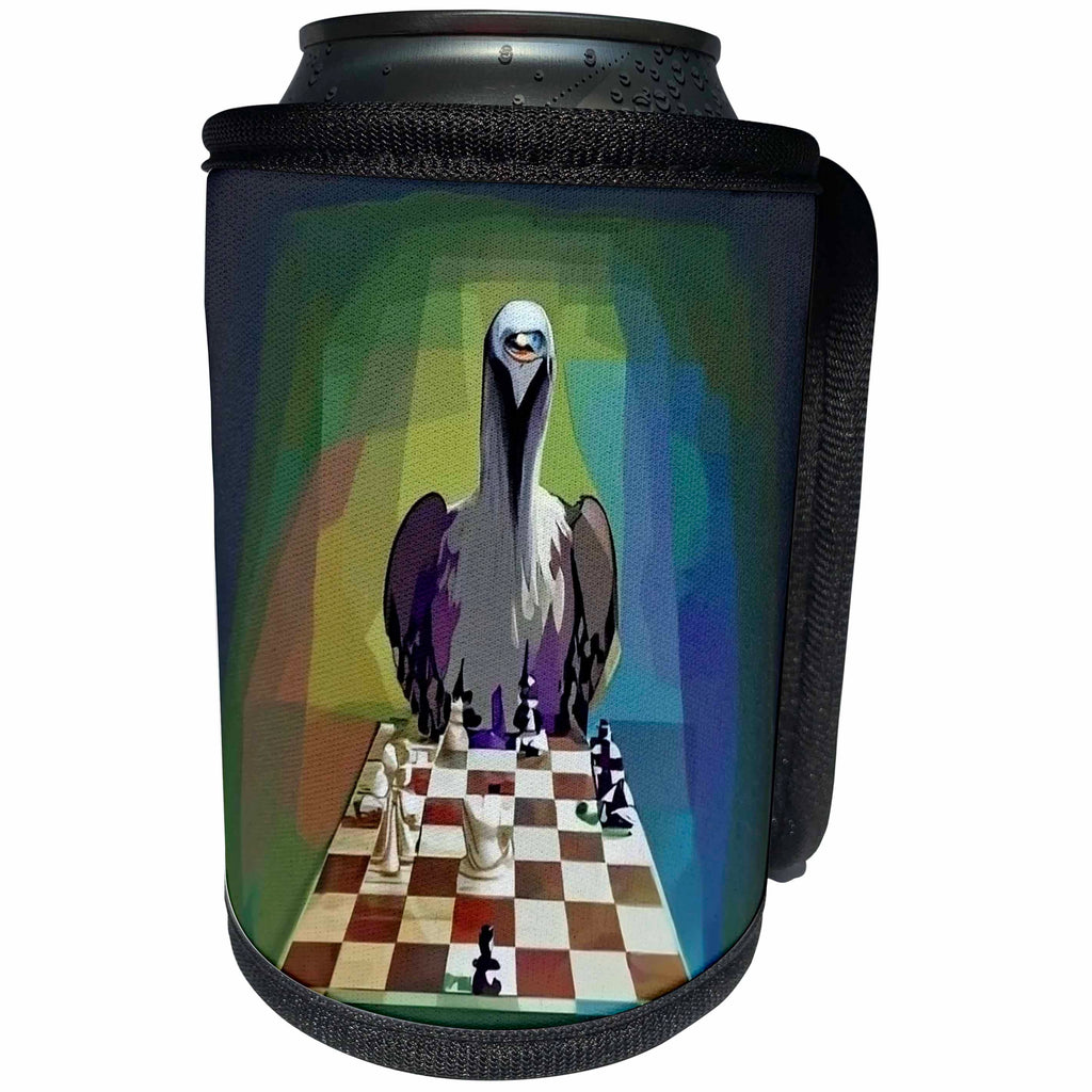 3dRose Cute Funny Old Buzzard Bird Playing Chess Game Chess... - Can Cooler Bottle Wrap (cc-385389)