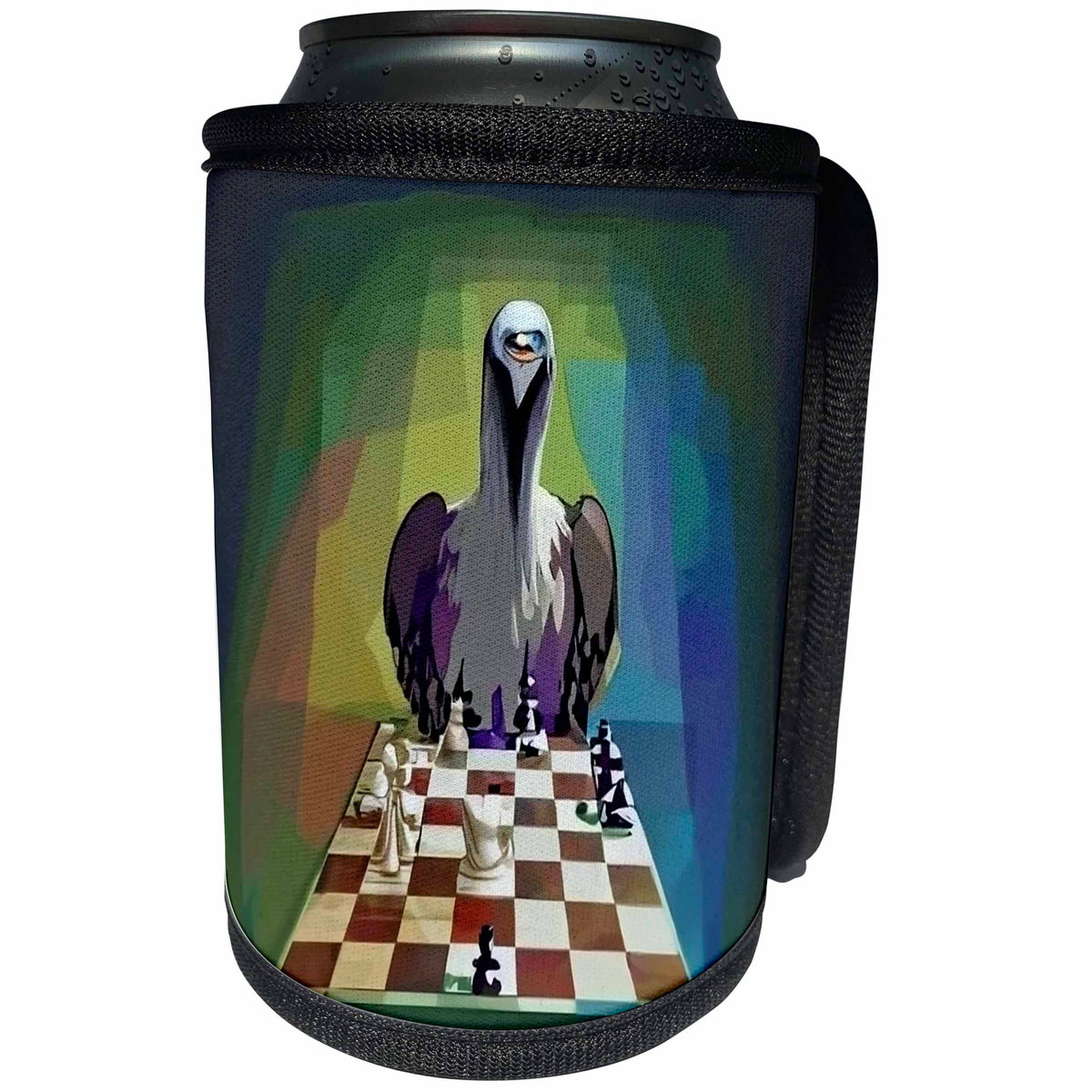 3dRose Cute Funny Old Buzzard Bird Playing Chess Game Chess... - Can Cooler Bottle Wrap (cc-385389)