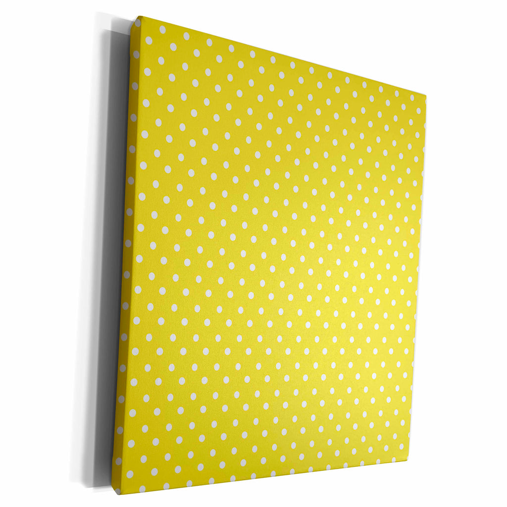 3dRose Yellow background with white polka dots - Museum Grade Canvas Wrap (cw_100172)