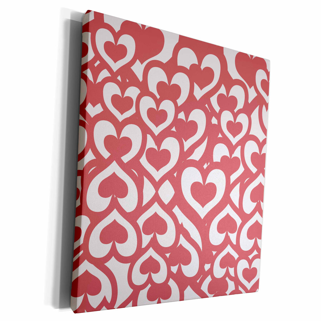 3dRose Deep Red and White Inter-Locking Hearts Pattern - Museum Grade Canvas Wrap (cw_101447)