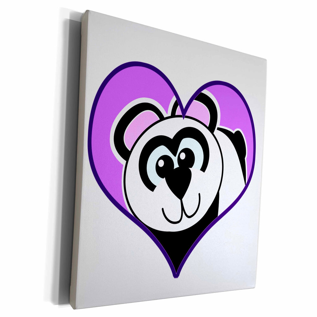 3dRose Panda Bear Heart Cartoon - Museum Grade Canvas Wrap (cw_102165)