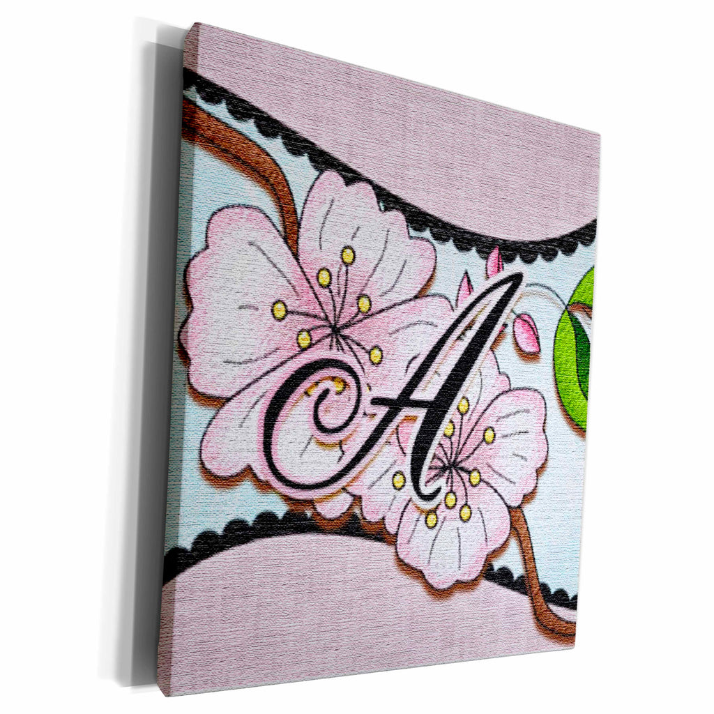 3dRose Cherry Blossom Flower Monogram Initial A - Museum Grade Canvas Wrap (cw_102749)