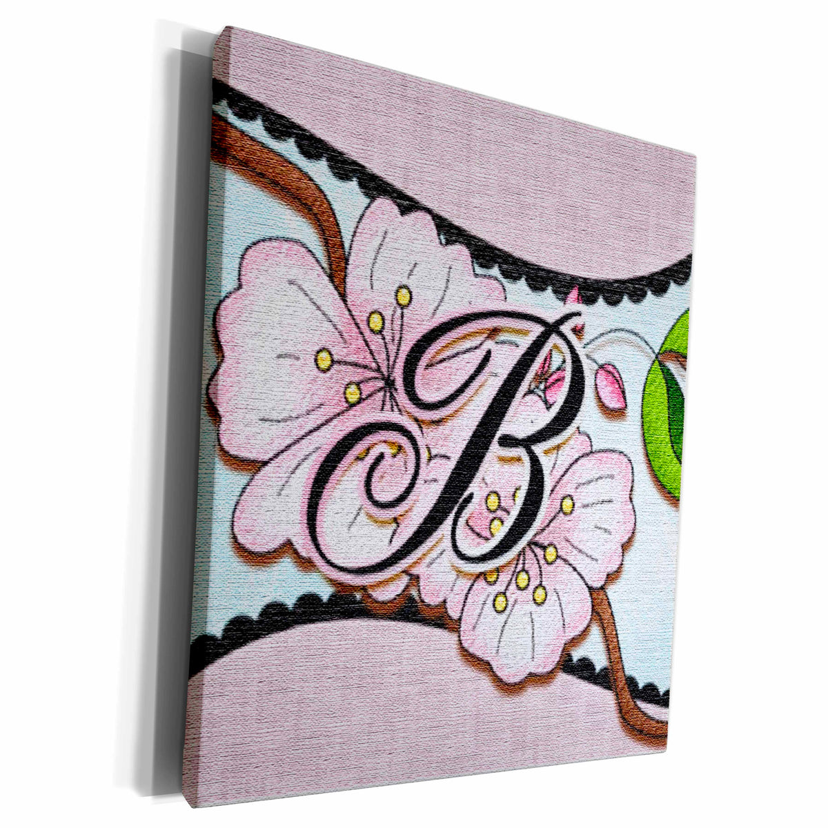 3dRose Cherry Blossom Flower Monogram Initial B - Museum Grade Canvas Wrap (cw_102750)