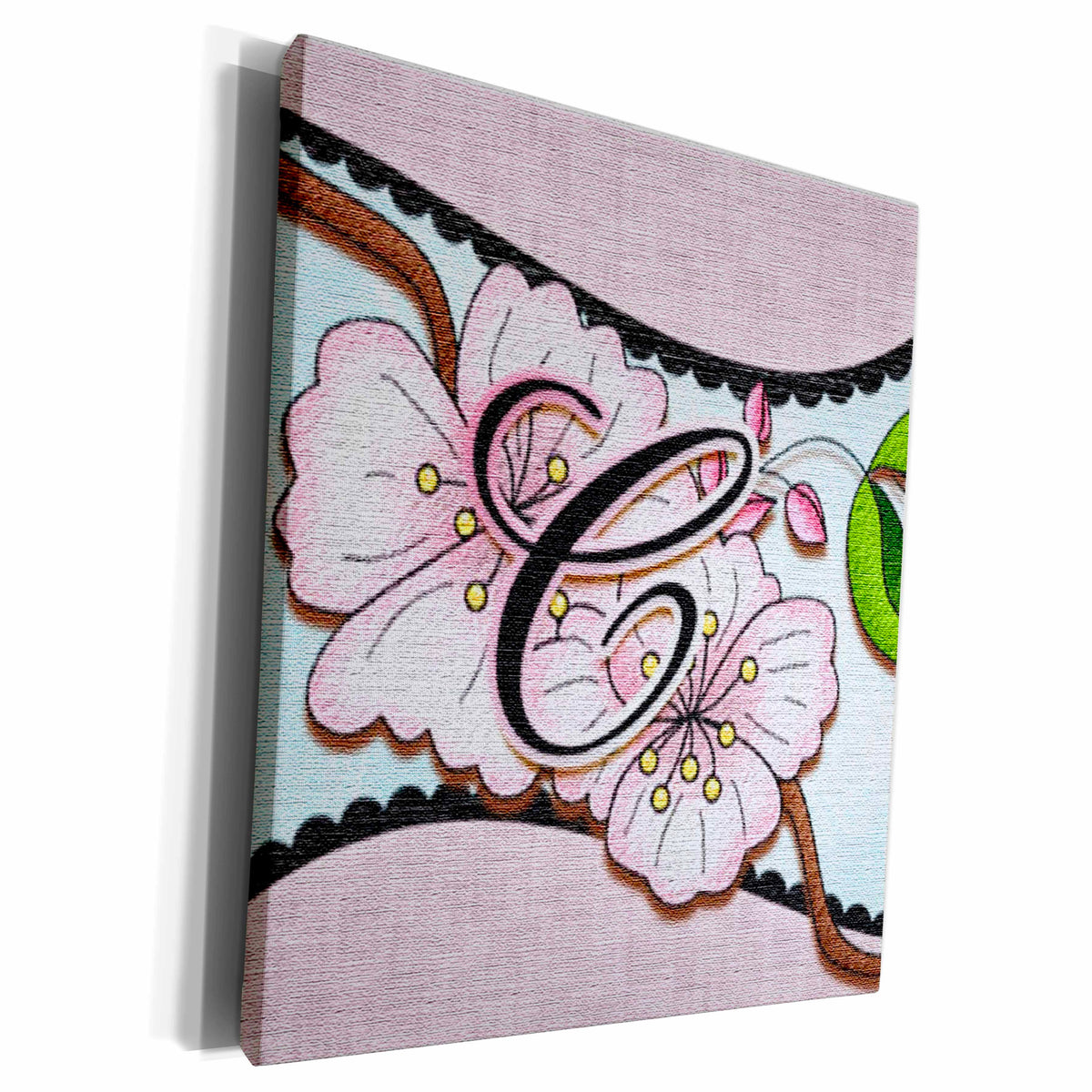 3dRose Cherry Blossom Flower Monogram Initial C - Museum Grade Canvas Wrap (cw_102751)