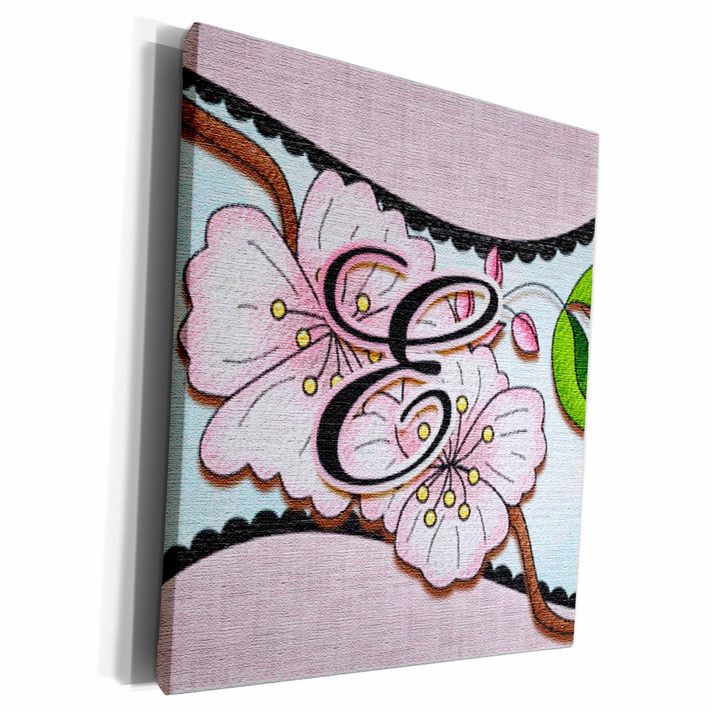 3dRose Cherry Blossom Flower Monogram Initial E - Museum Grade Canvas Wrap (cw_102753)