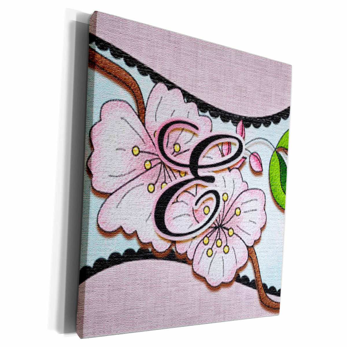 3dRose Cherry Blossom Flower Monogram Initial E - Museum Grade Canvas Wrap (cw_102753)