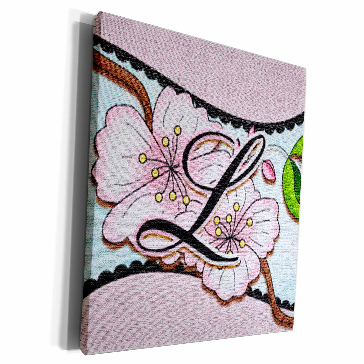 3dRose Cherry Blossom Flower Monogram Initial L - Museum Grade Canvas Wrap (cw_102760)