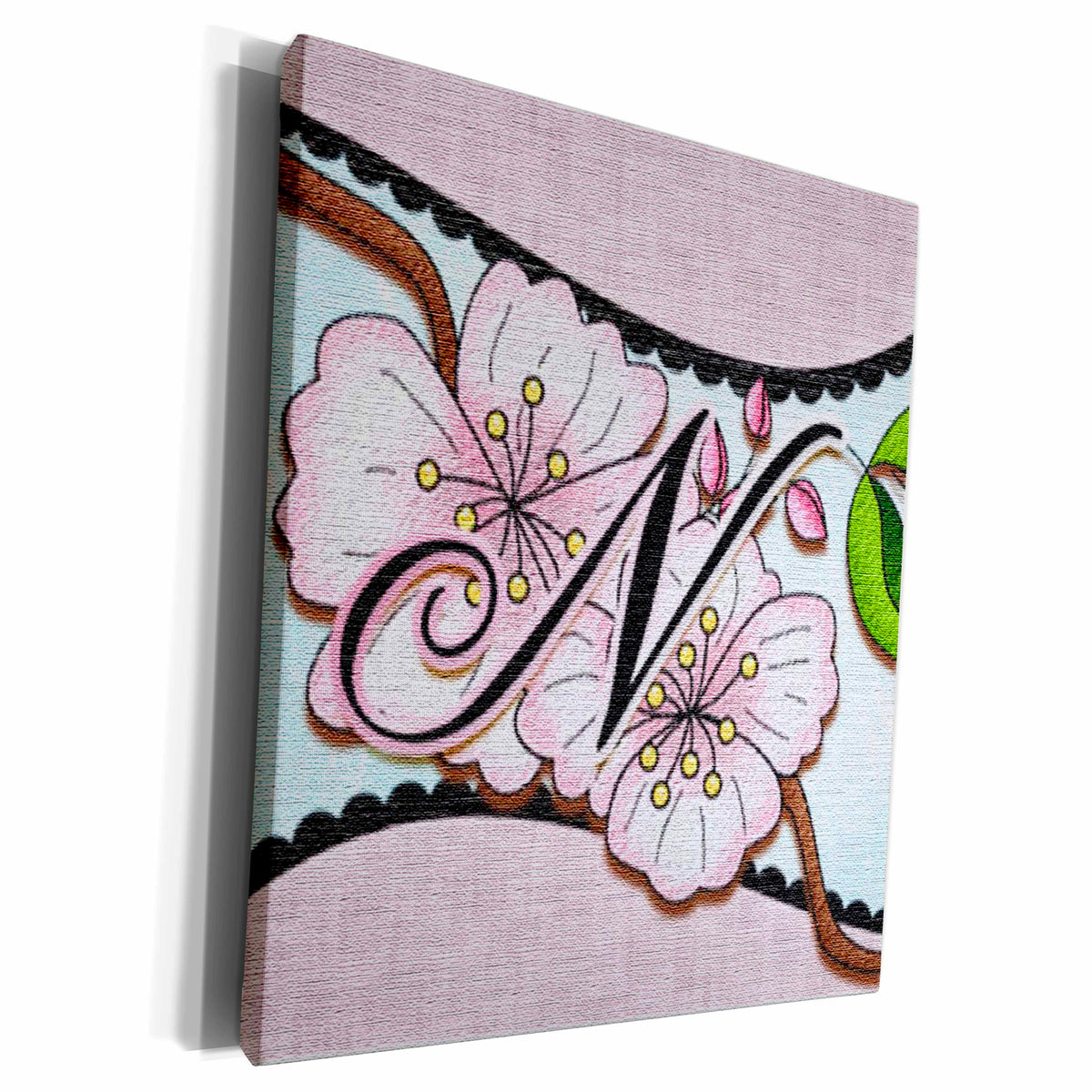 3dRose Cherry Blossom Flower Monogram Initial N - Museum Grade Canvas Wrap (cw_102762)