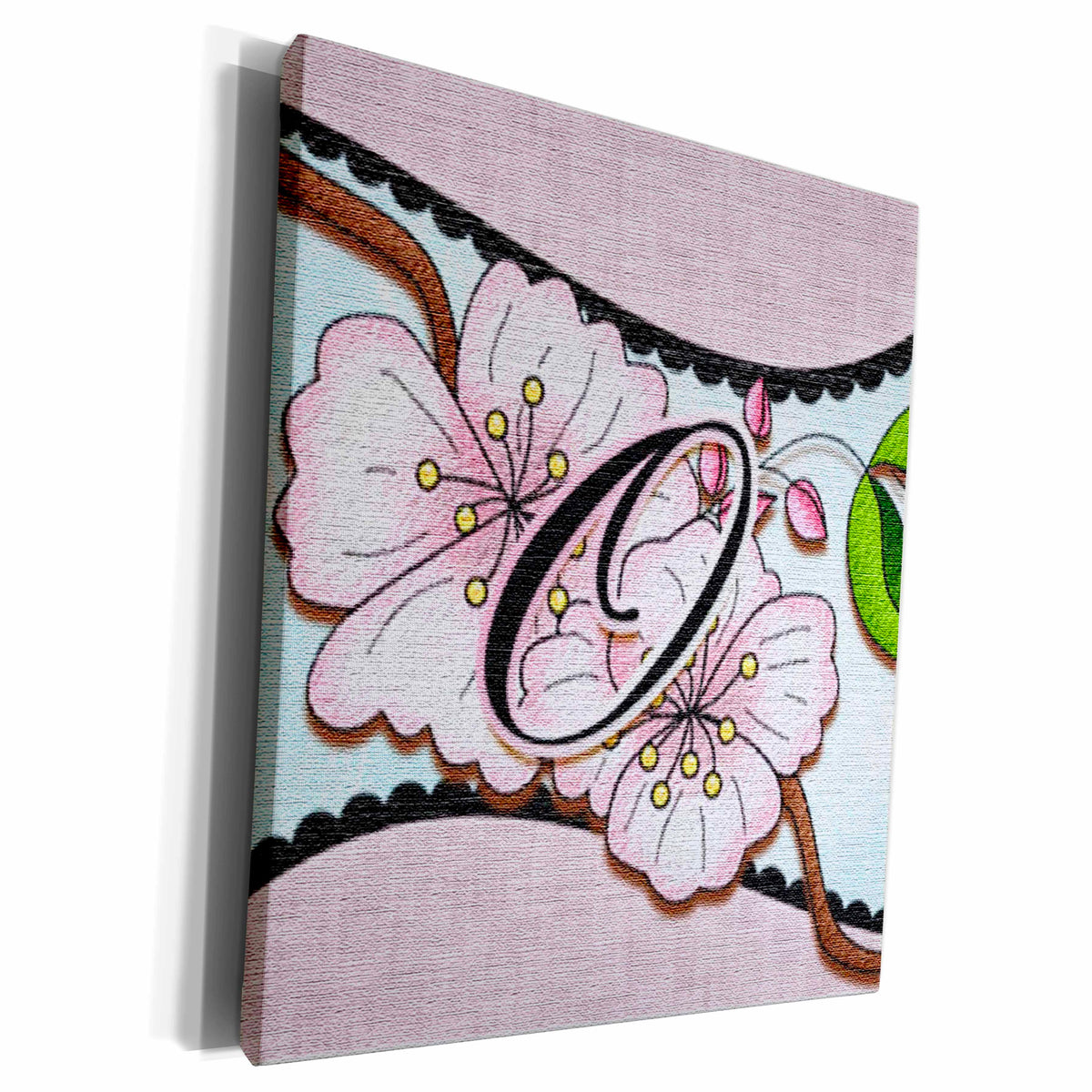 3dRose Cherry Blossom Flower Monogram Initial O - Museum Grade Canvas Wrap (cw_102763)