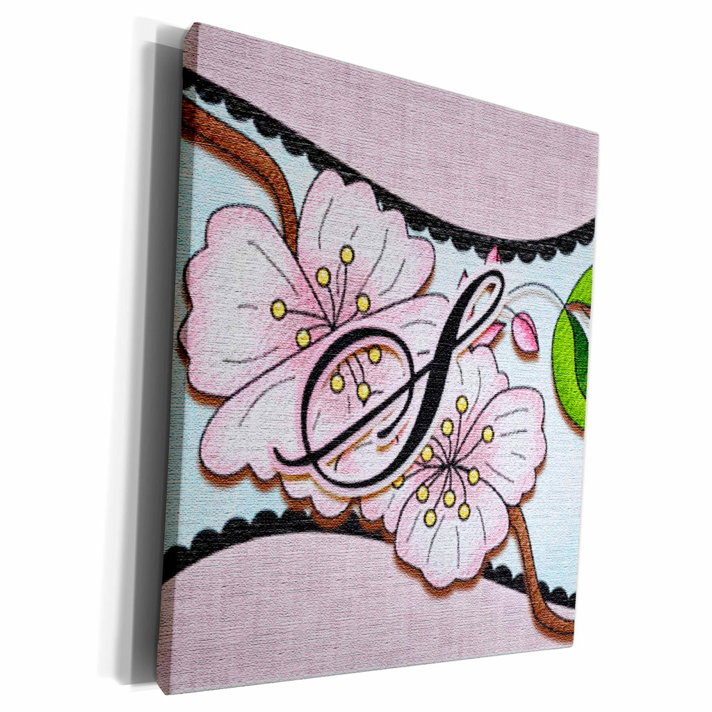 3dRose Cherry Blossom Flower Monogram Initial S - Museum Grade Canvas Wrap (cw_102767)