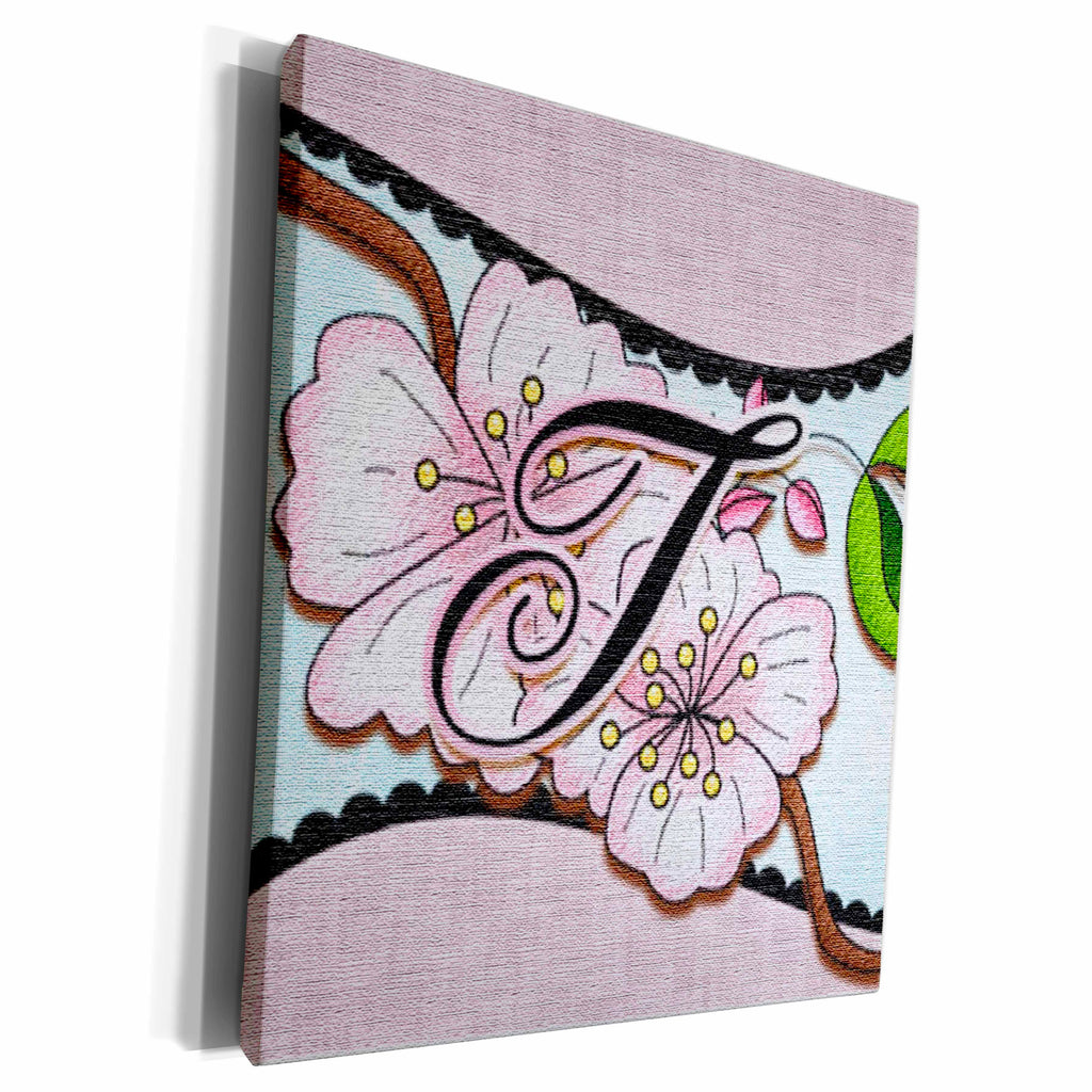 3dRose Cherry Blossom Flower Monogram Initial T - Museum Grade Canvas Wrap (cw_102768)