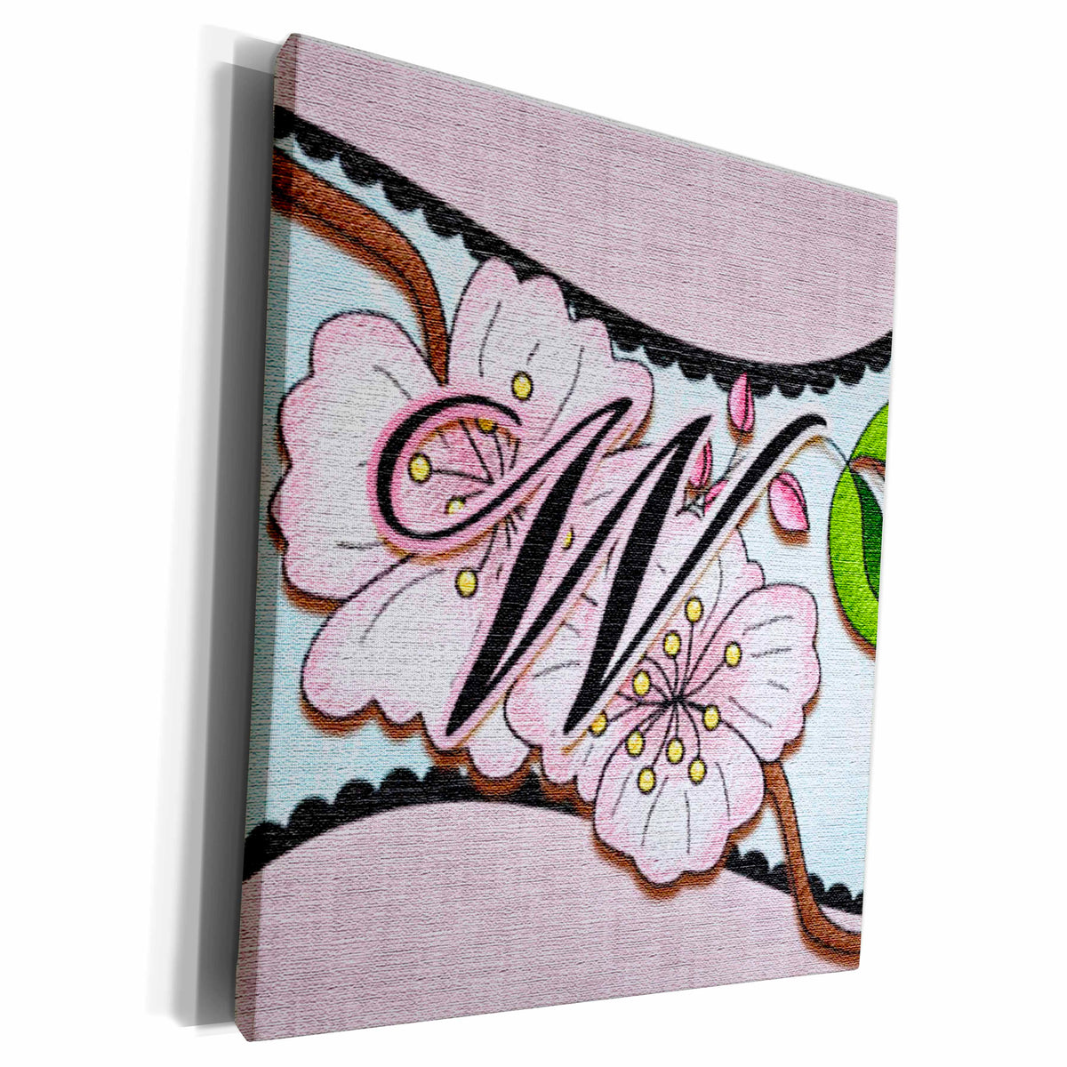 3dRose Cherry Blossom Flower Monogram Initial W - Museum Grade Canvas Wrap (cw_102771)