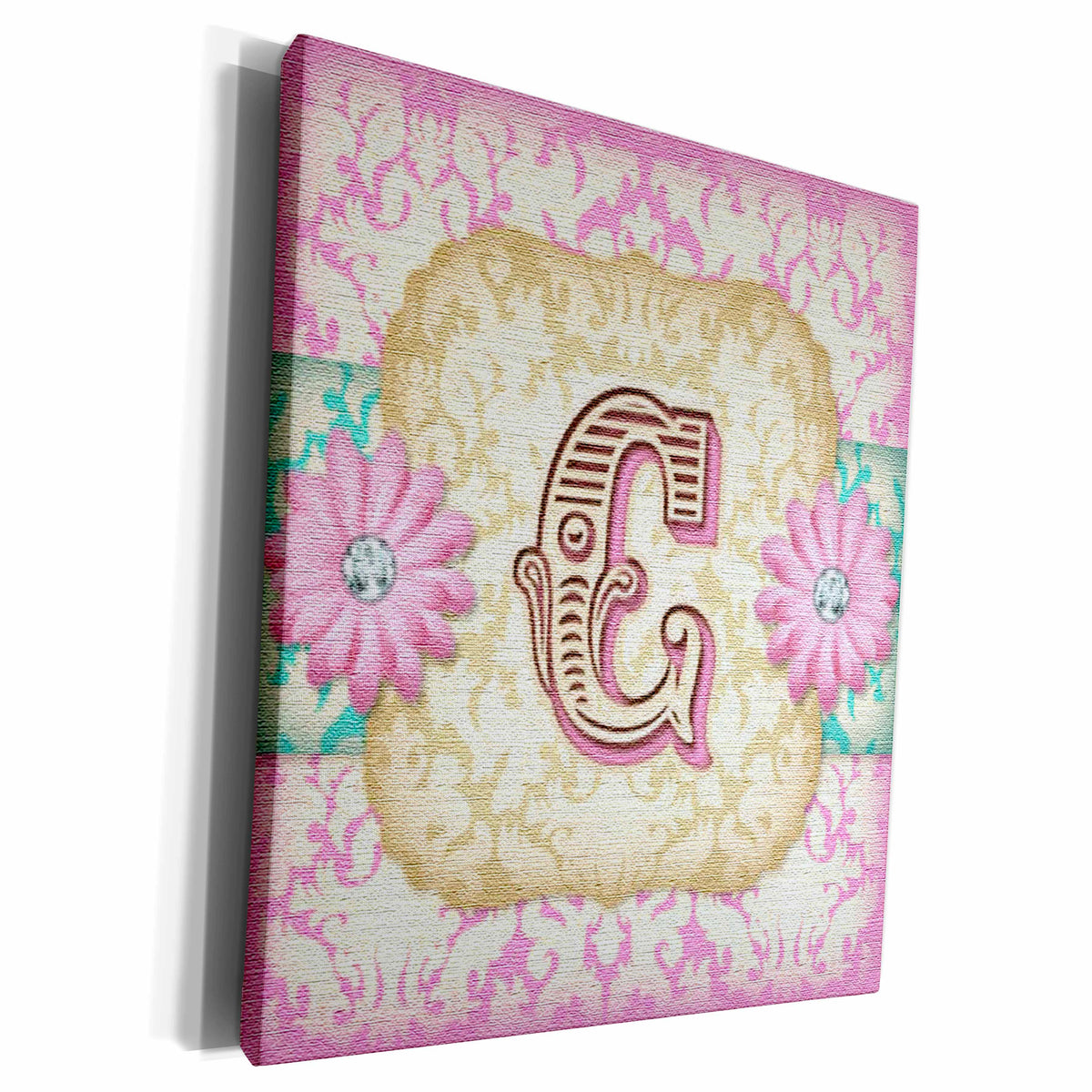 3dRose Regal Pastel Mod Damask Monogram Initial C - Museum Grade Canvas Wrap (cw_102835)