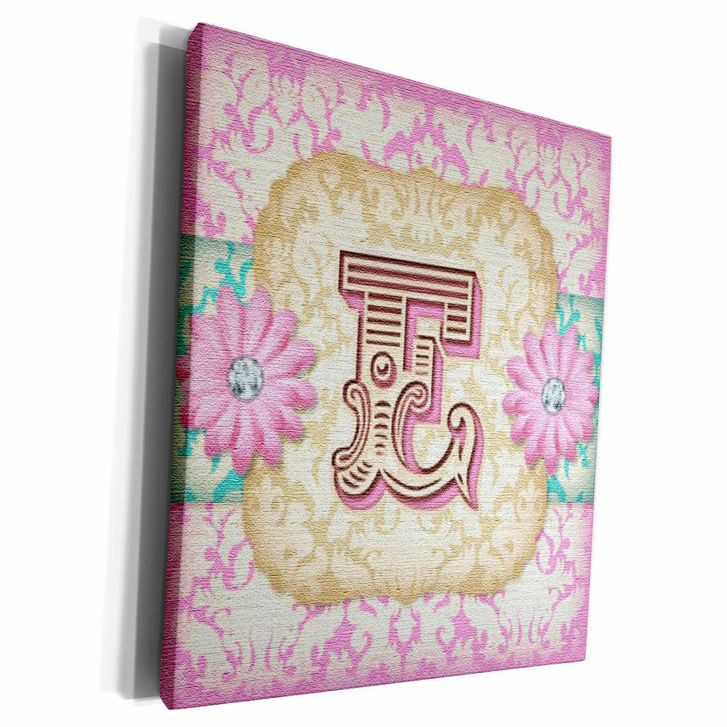3dRose Regal Pastel Mod Damask Monogram Initial E - Museum Grade Canvas Wrap (cw_102837)
