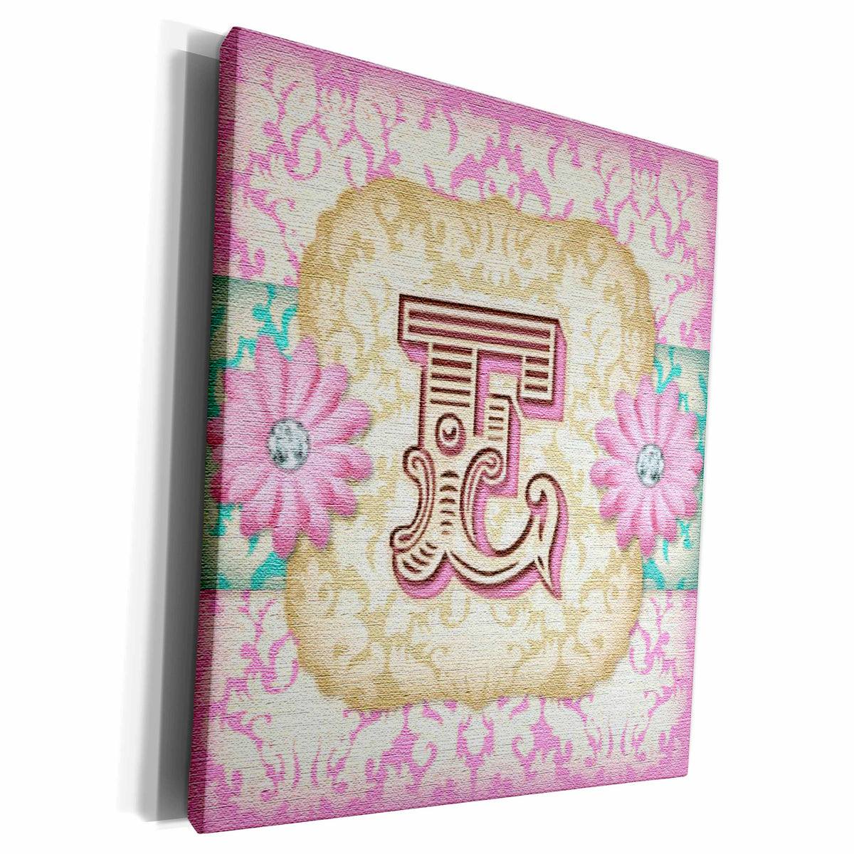 3dRose Regal Pastel Mod Damask Monogram Initial E - Museum Grade Canvas Wrap (cw_102837)