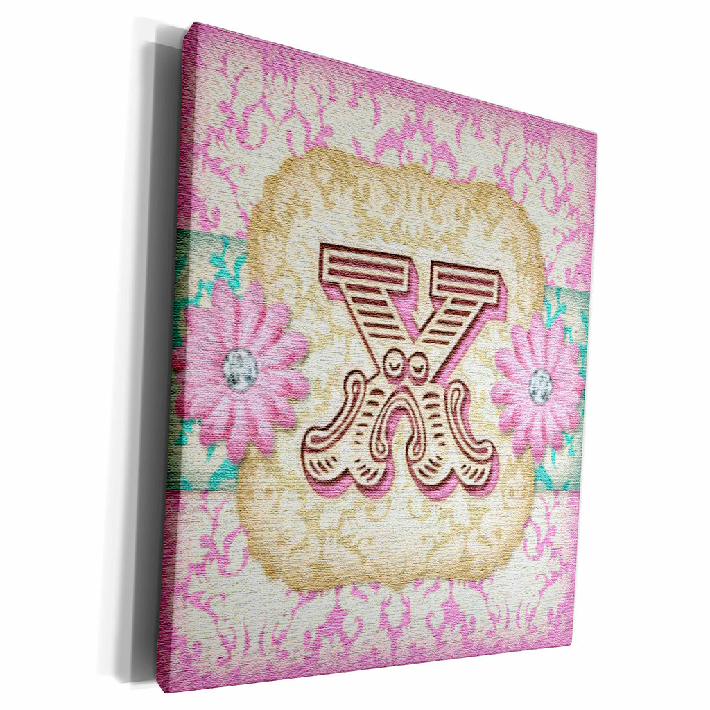 3dRose Regal Pastel Mod Damask Monogram Initial X - Museum Grade Canvas Wrap (cw_102856)