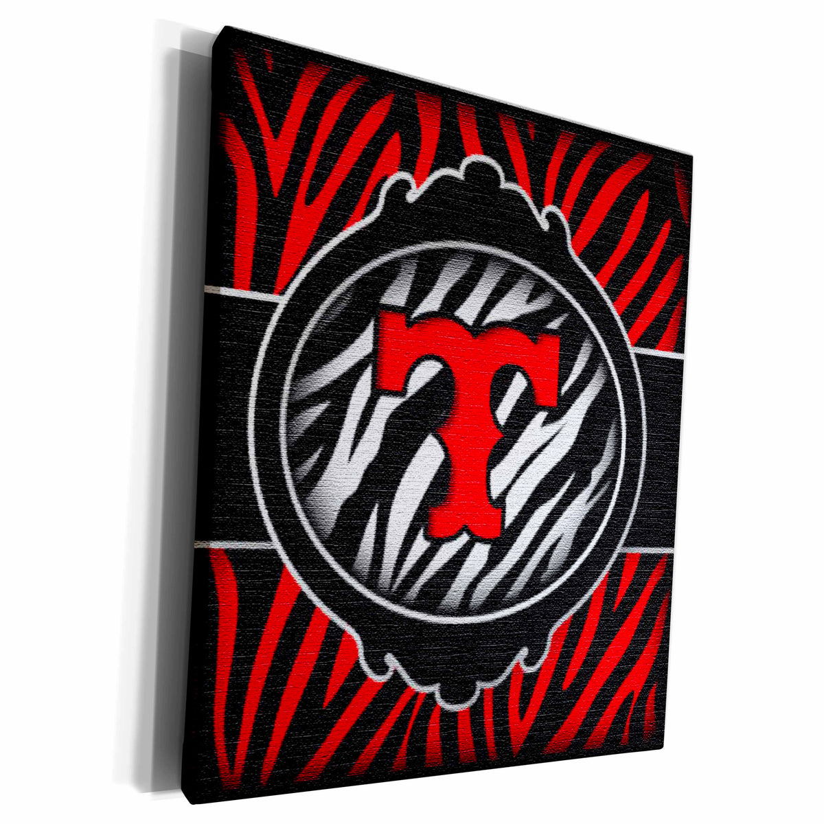 3dRose Wicked Red Zebra Initial Letter T - Museum Grade Canvas Wrap (cw_102907)