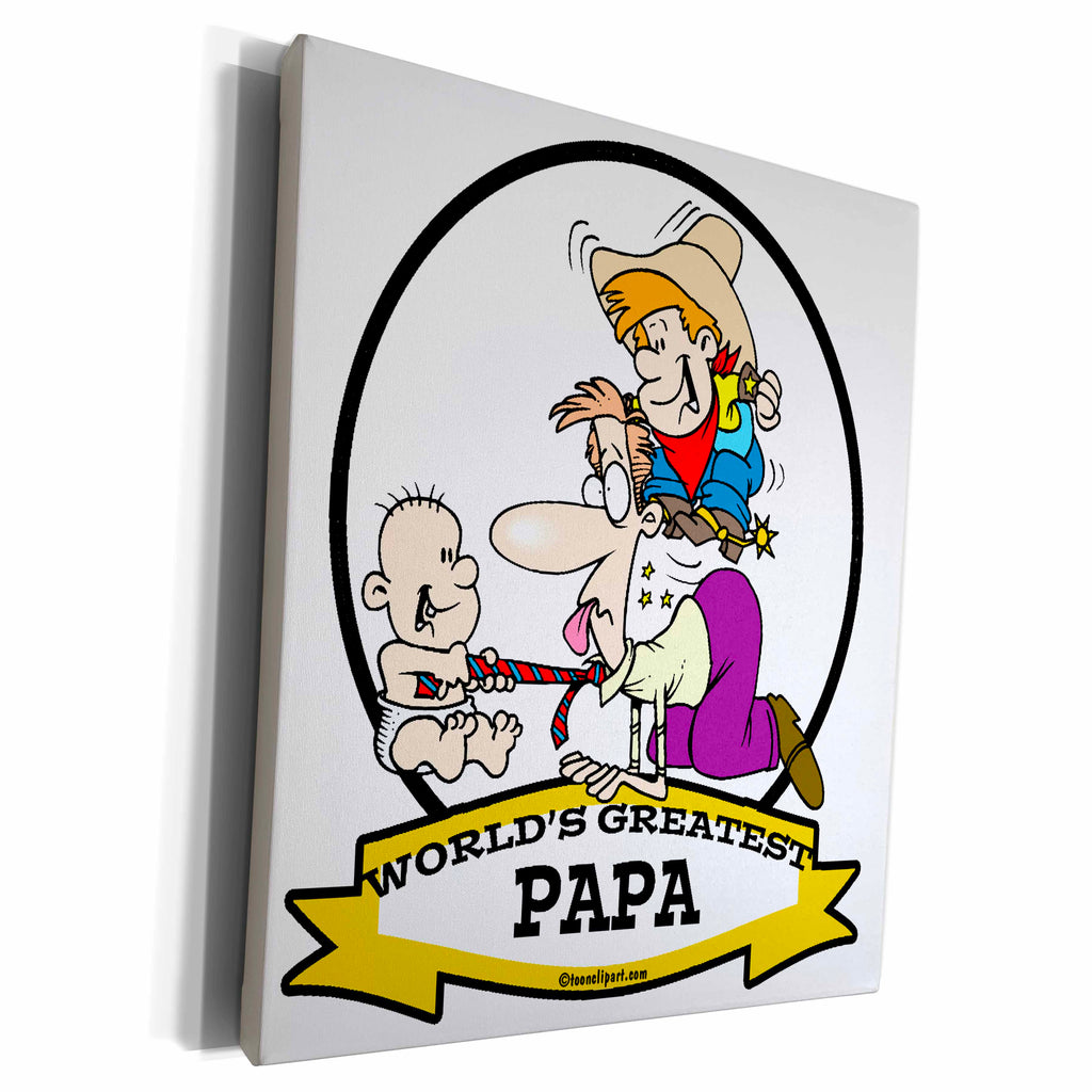 3dRose Funny Worlds Greatest Papa Men Cartoon - Museum Grade Canvas Wrap (cw_103419)