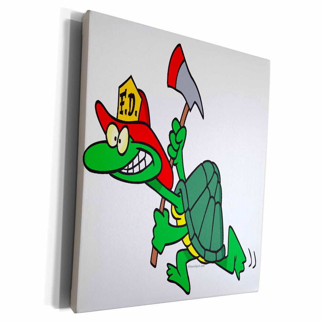 3dRose Funny Fireman Firefighter Turtle Cartoon - Museum Grade Canvas Wrap (cw_104057)