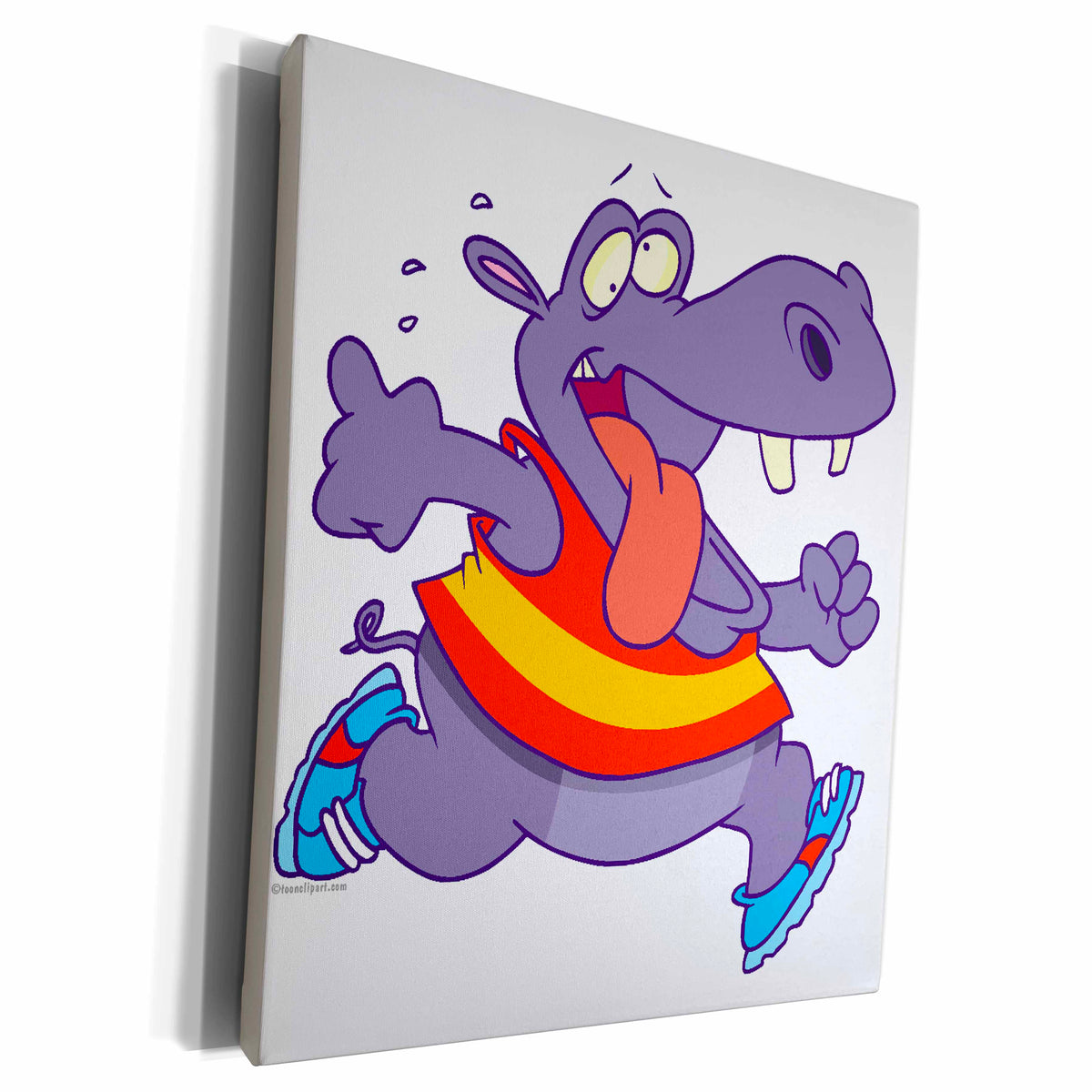 3dRose Funny Jogging Hippo Runner Cartoon - Museum Grade Canvas Wrap (cw_104084)