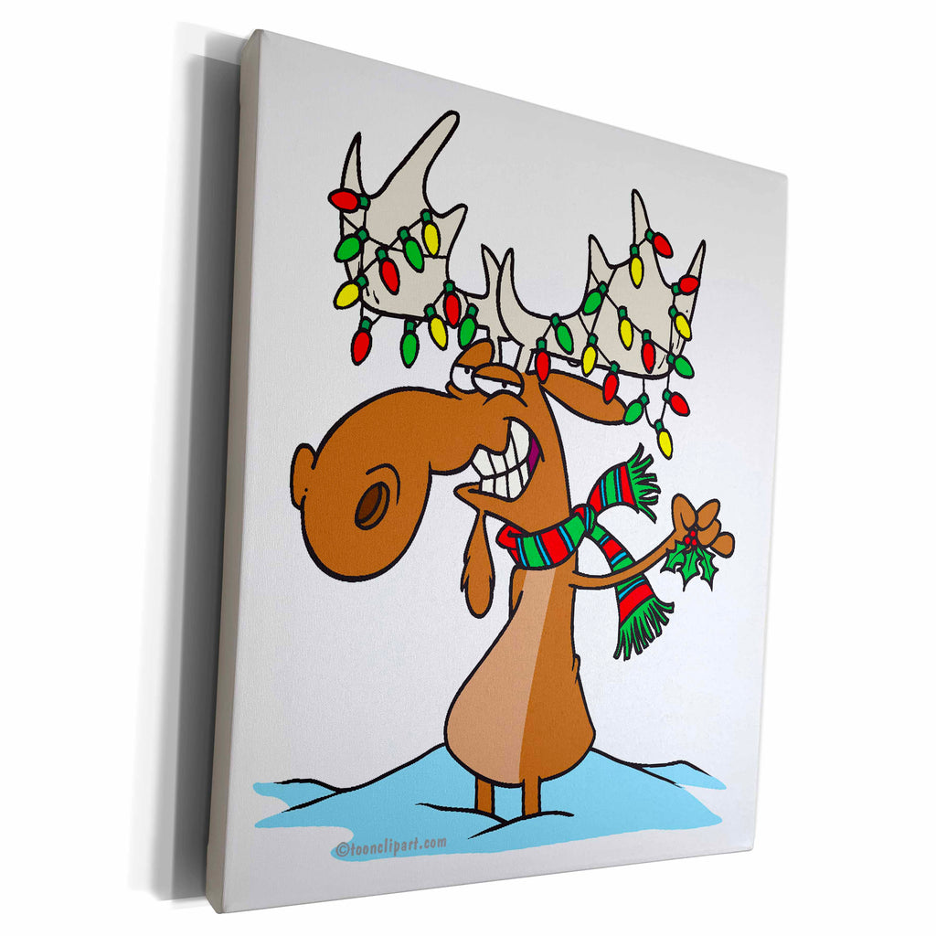 3dRose Funny Silly Christmas Moose Cartoon - Museum Grade Canvas Wrap (cw_104122)