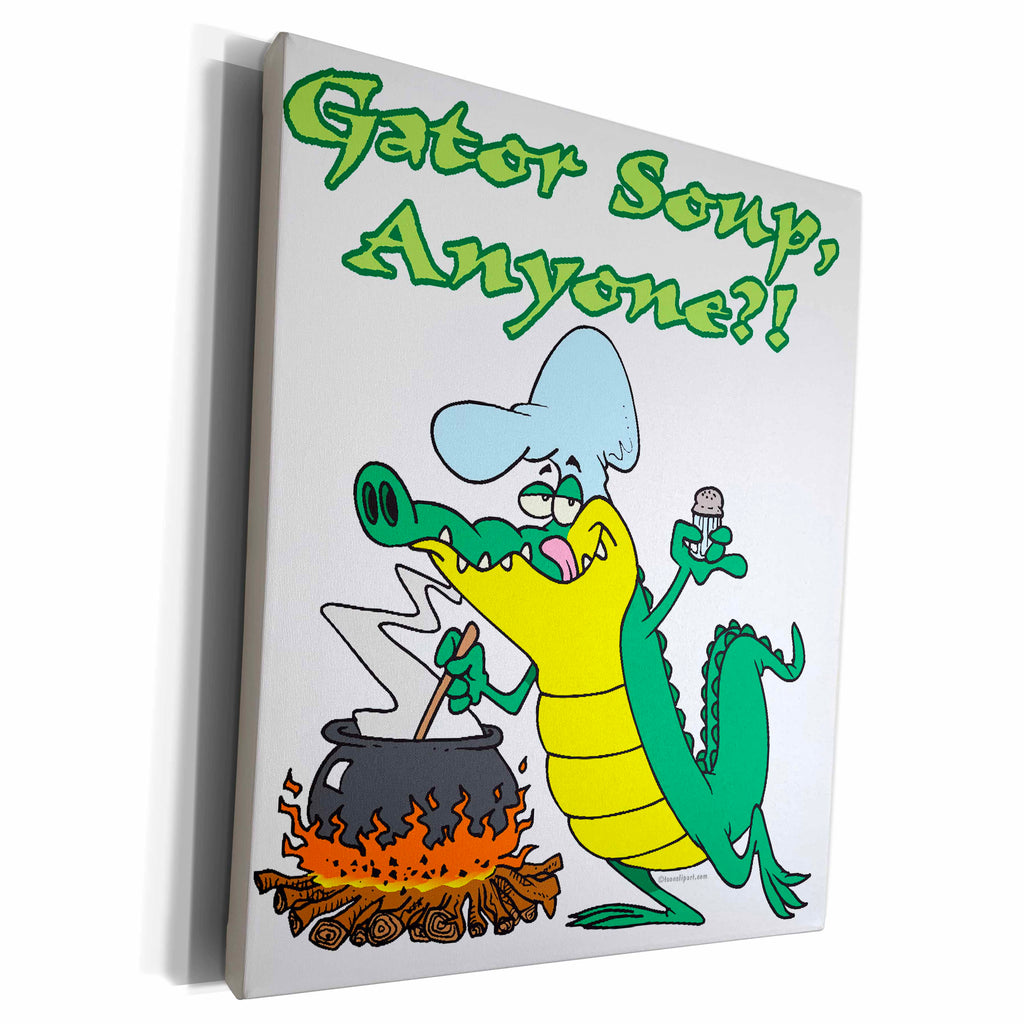 3dRose Gator Soup Anyone Funny Alligator Cooking Cartoon - Museum Grade Canvas Wrap (cw_104163)